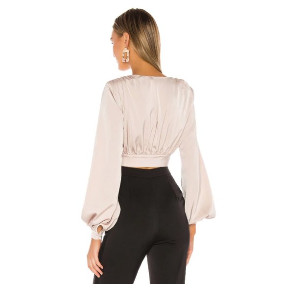 BNWT Revolve x NBD Imogen Tie Front Long Sleeve Top in Champagne S - Picture 4 of 13